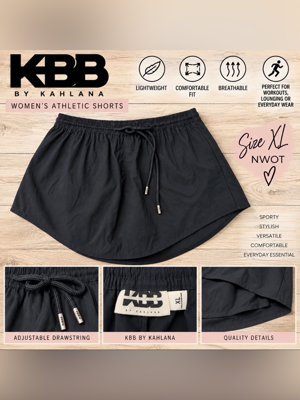 KBB by Kahlana Women’s Black Athletic Shorts Size XL NWOT